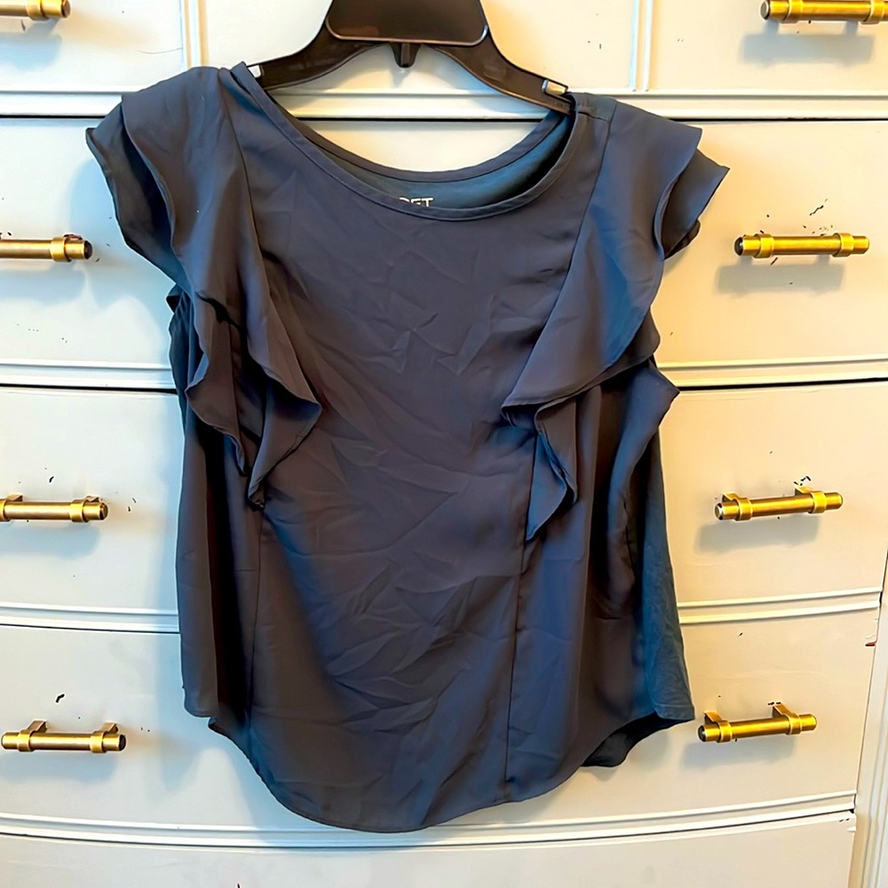 LOFT  Flutter Cap Sleeve Blouse. Mix Material Sz XSP. Deep Teal Color